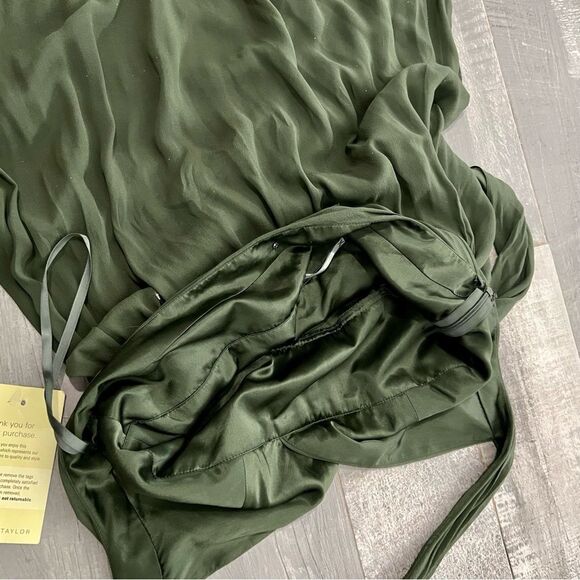 Y2K BCBG Maxaria Boho Green 100% Silk Chiffon Sequin Ruched Halter Dress 10 L - Picture 11 of 16